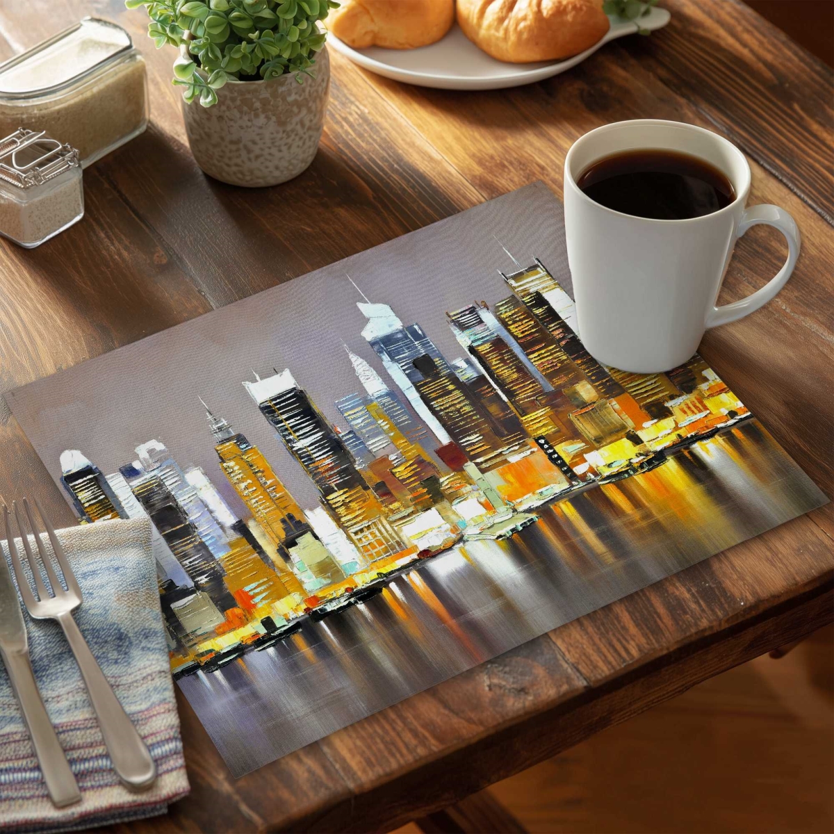 Picture of Begin Home Decor C4PP14187SBJ8U 14 x 18 in. Texturized Skyscrapers by Night Polyester Placemat - Decor - Set of 4