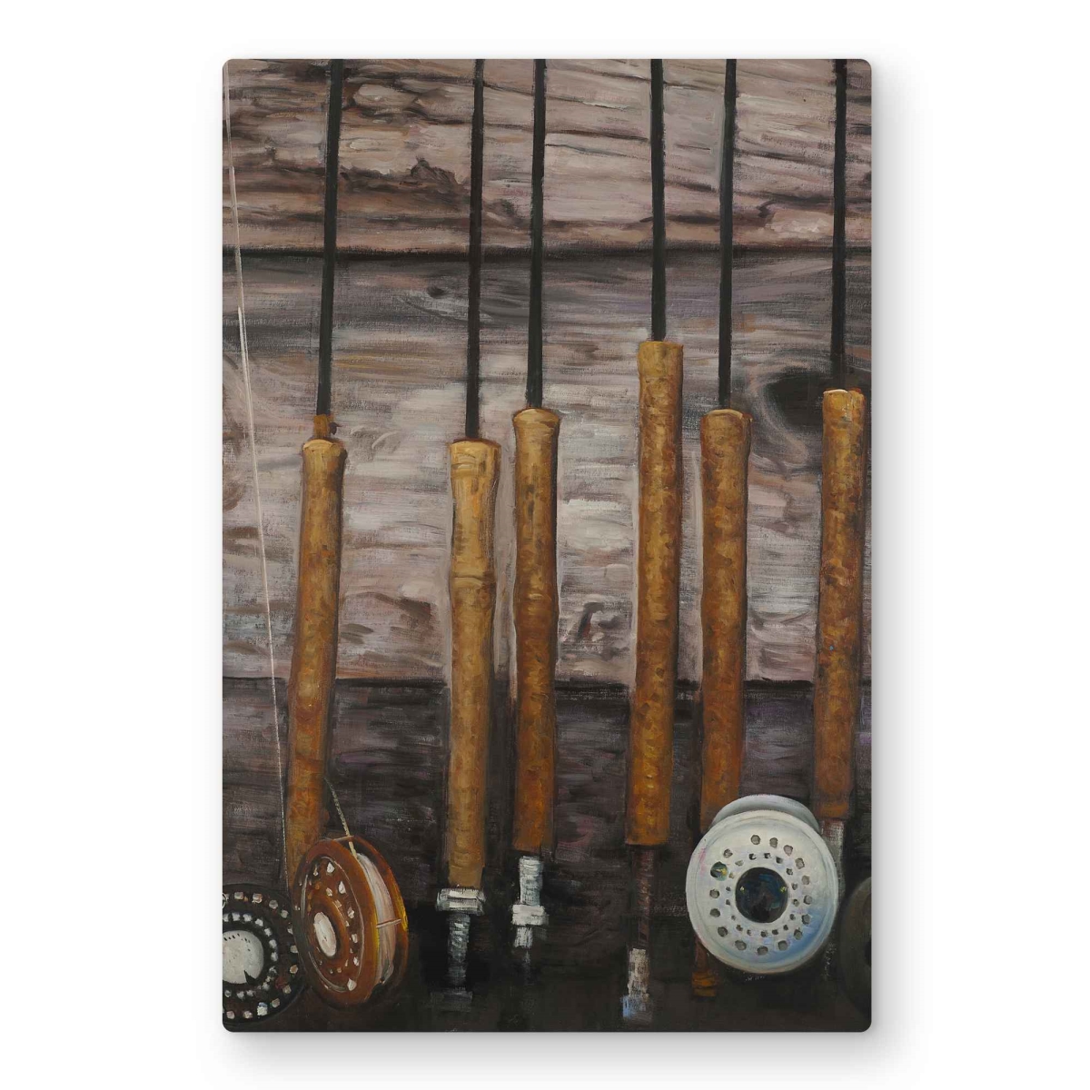 C1MP243660GV3Y 24 x 36 in. Fishing Rods On Wood Wall Art - Rustic Black Metal Print
