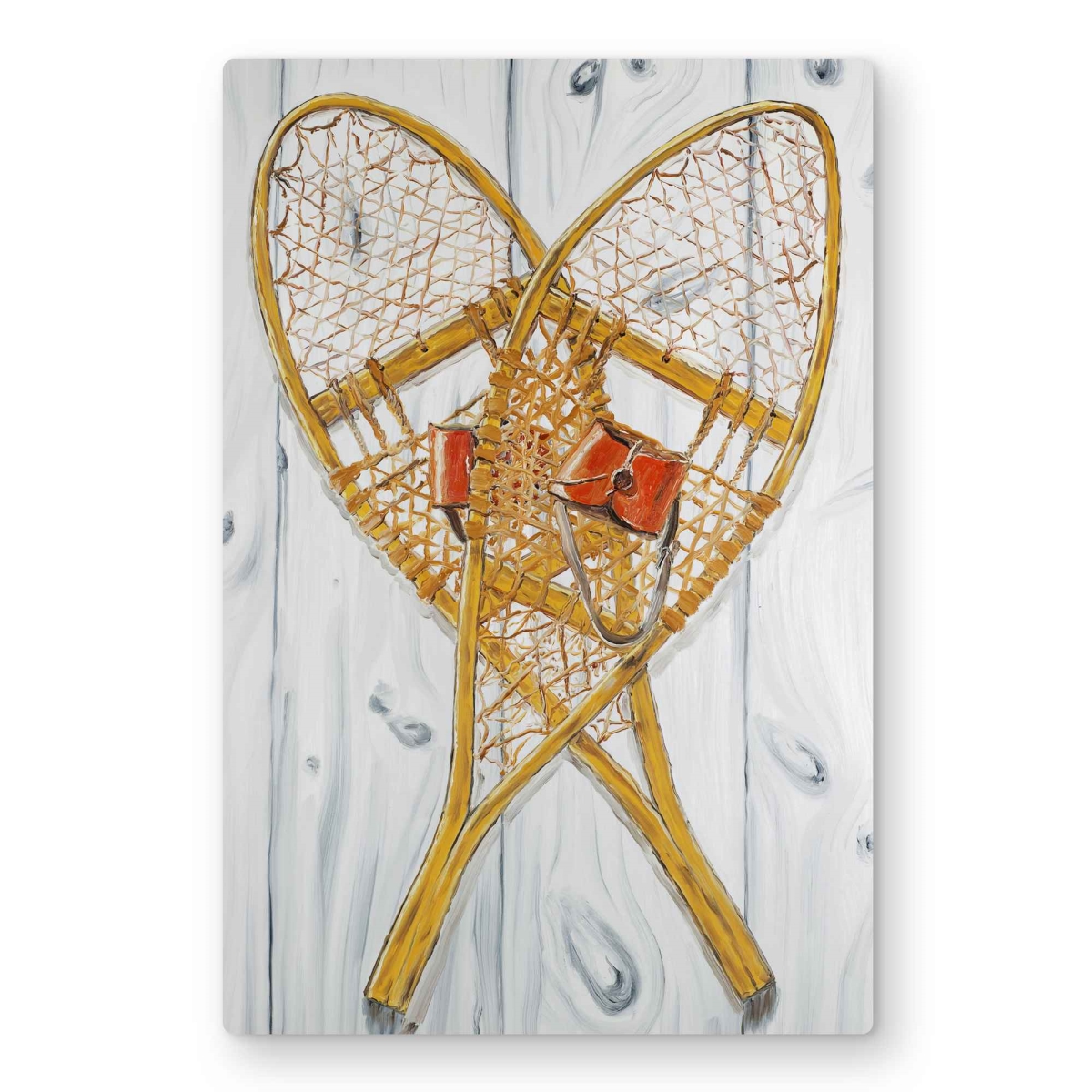 C1MP243601ASF9 24 x 36 in. Vintage Wood Snowshoes Wall Art - Hygge Beige Metal Print Decor