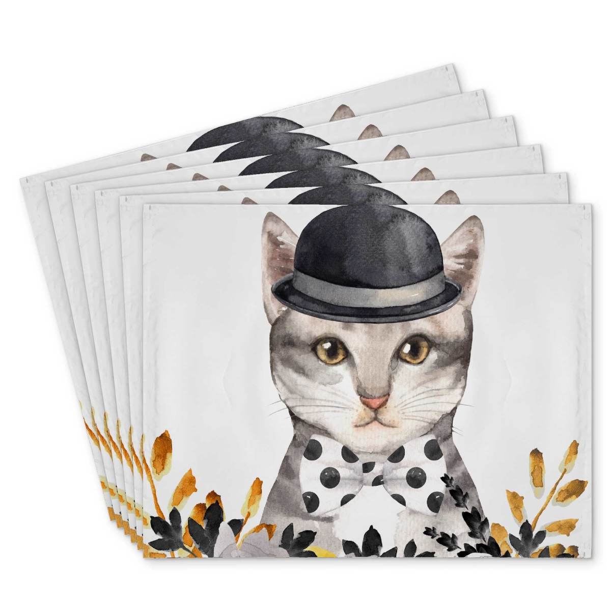 Picture of Begin Home Decor C6PP14184WM88S 14 x 18 in. Chic Cat Polyester Placemat for Stylish Home Decor - Buy Now - Set of 6