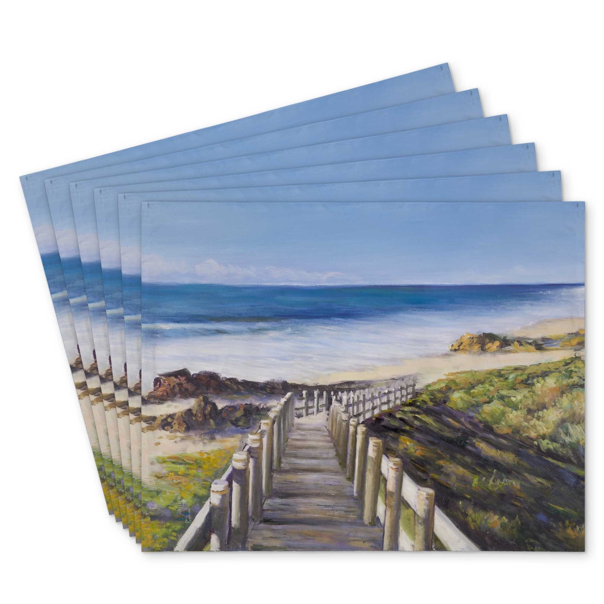 Picture of Begin Home Decor C6PP14185Q660T 14 x 18 in. Walk to The Seaside Polyester Placemat for Home Decor - Set of 6