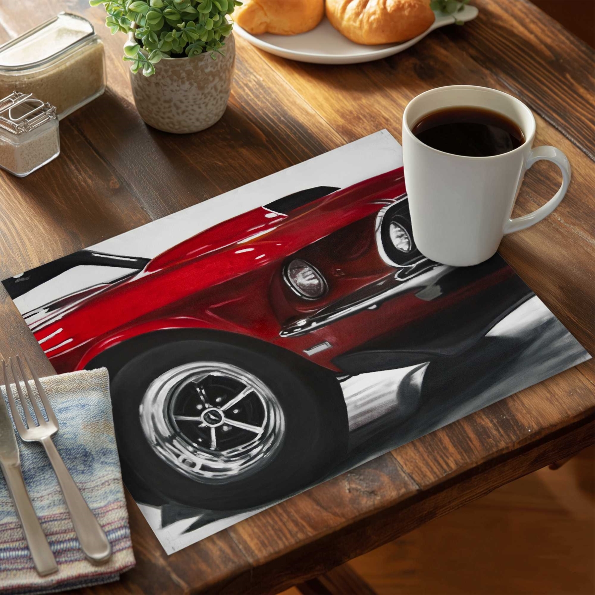 Picture of Begin Home Decor C6PP14187WJ3L2 14 x 18 in. Classic Red Car Polyester Placemat - Home Decor Essentials - Set of 6