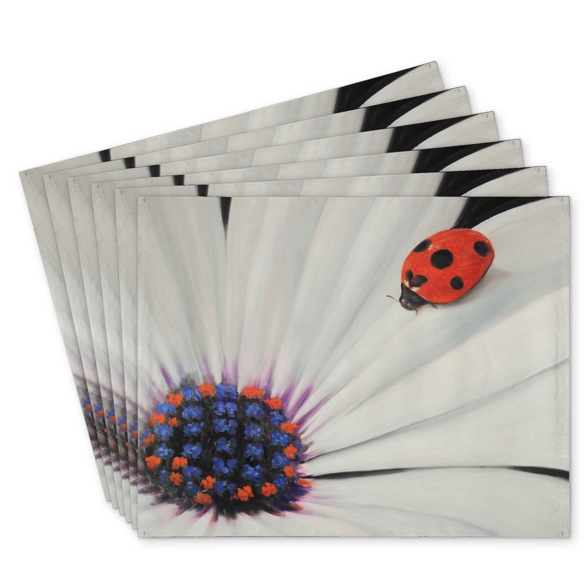 Picture of Begin Home Decor C6PP14188IJSNW 14 x 18 in. White Daisy & Ladybug Polyester Placemat - Home Decor - Set of 6