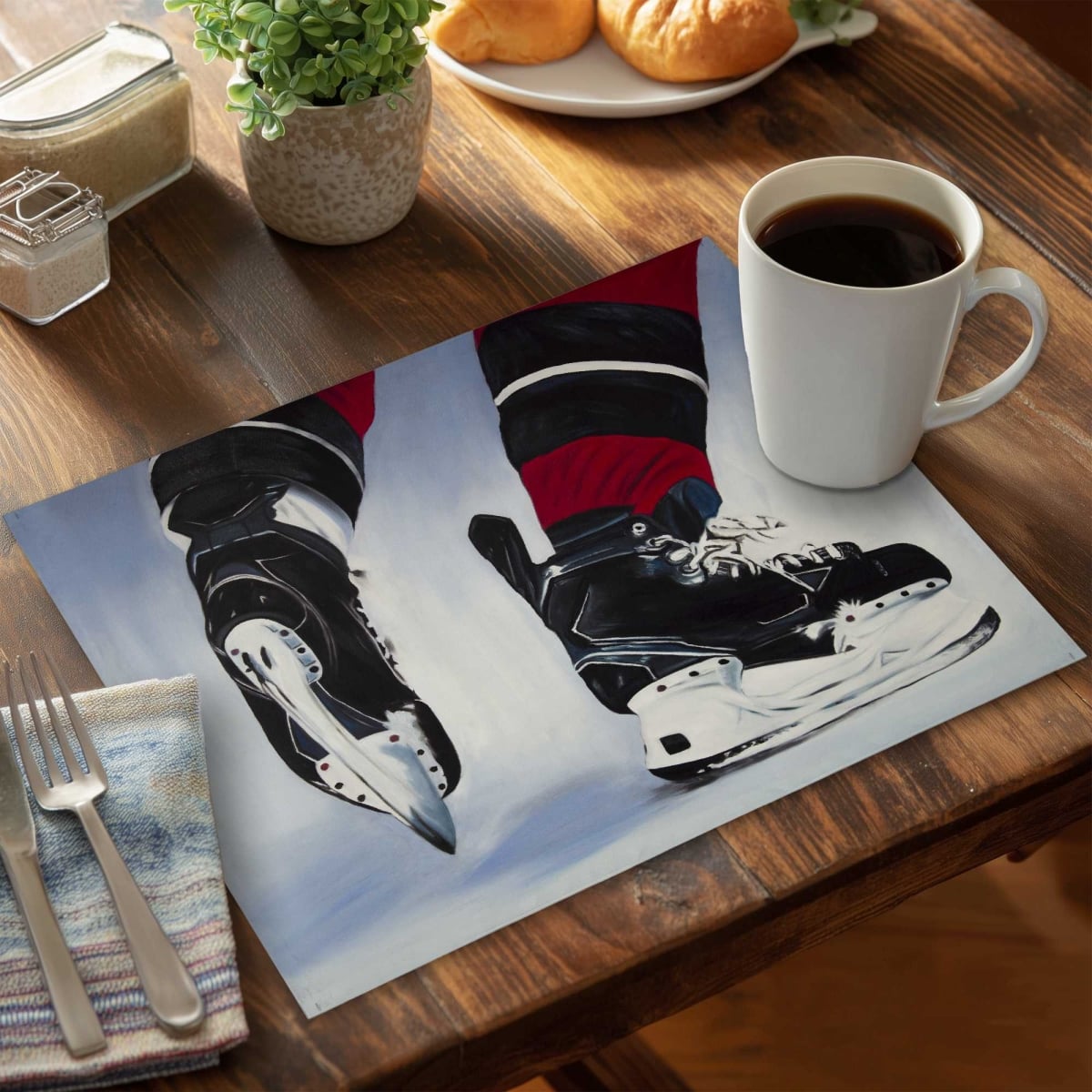 Picture of Begin Home Decor C6PP1418C1N08Y 14 x 18 in. Hockey Player Polyester Placemat - Home Decor Essential - Set of 6