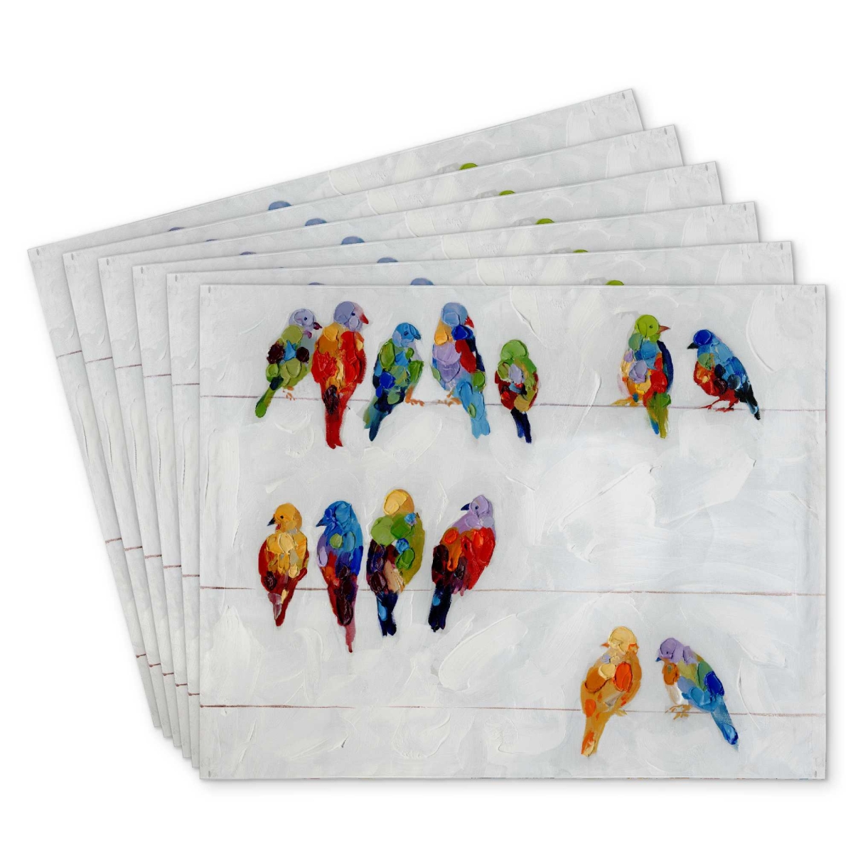 Picture of Begin Home Decor C6PP1418COCFID 14 x 18 in. Colorful Birds on a Wire Polyester Placemat for Home Decor - Set of 6