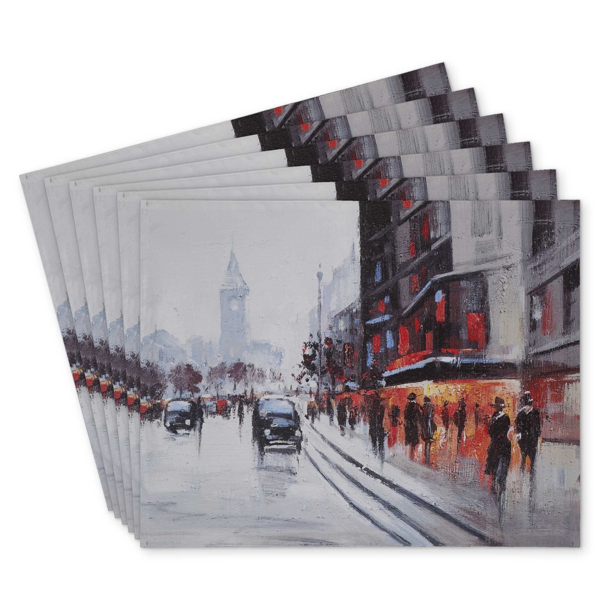 Picture of Begin Home Decor C6PP1418DJNRTU 14 x 18 in. Street Scene with Cars Polyester Placemat - Home Decor - Set of 6