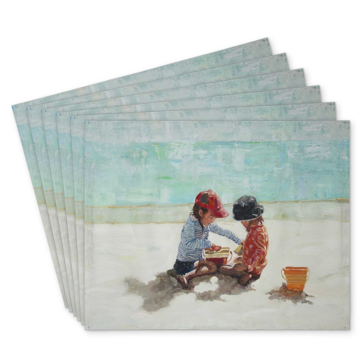 Picture of Begin Home Decor C6PP1418EAA9RT 14 x 18 in. Little Girls at the Beach Placemat - Polyester Home Decor - Set of 6