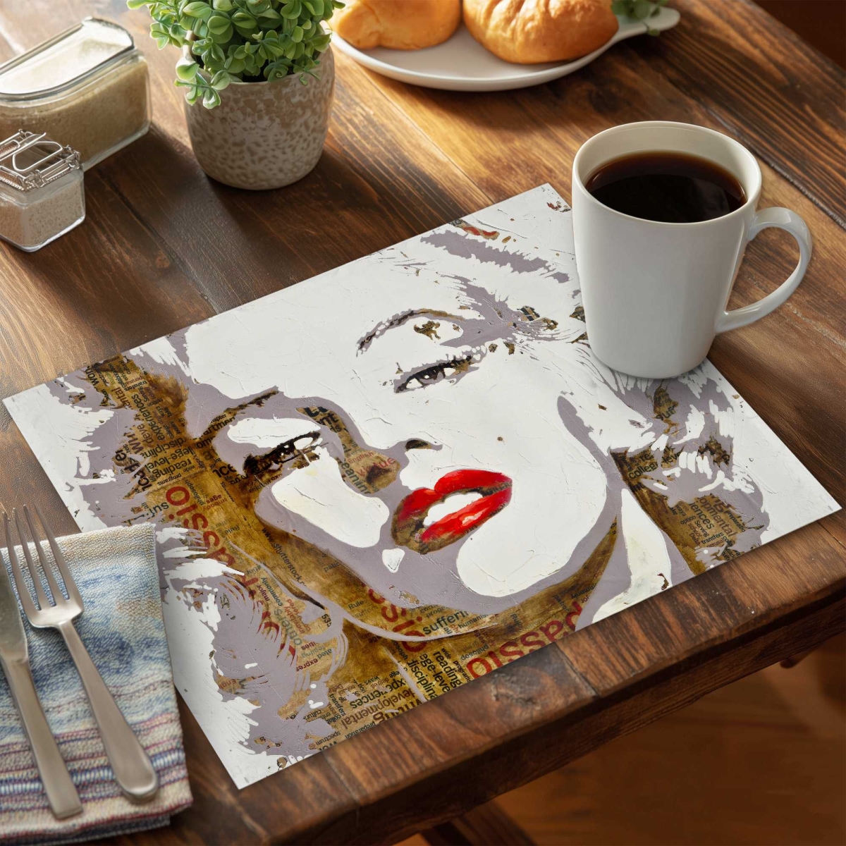 Picture of Begin Home Decor C6PP1418EPZ6PU 14 x 18 in. Marilyn Monroe Typography Polyester Placemat - Home Decor - Set of 6