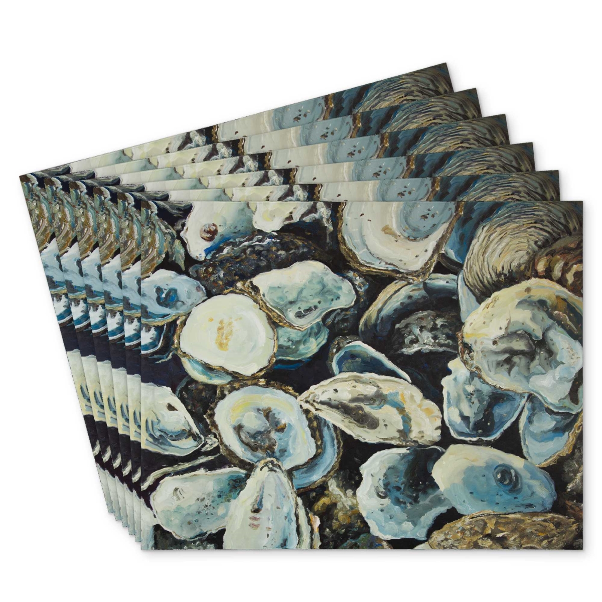 Picture of Begin Home Decor C6PP1418G8IJ4M 14 x 18 in. Oyster Shells Polyester Placemats for Elegant Home Decor - Set of 6