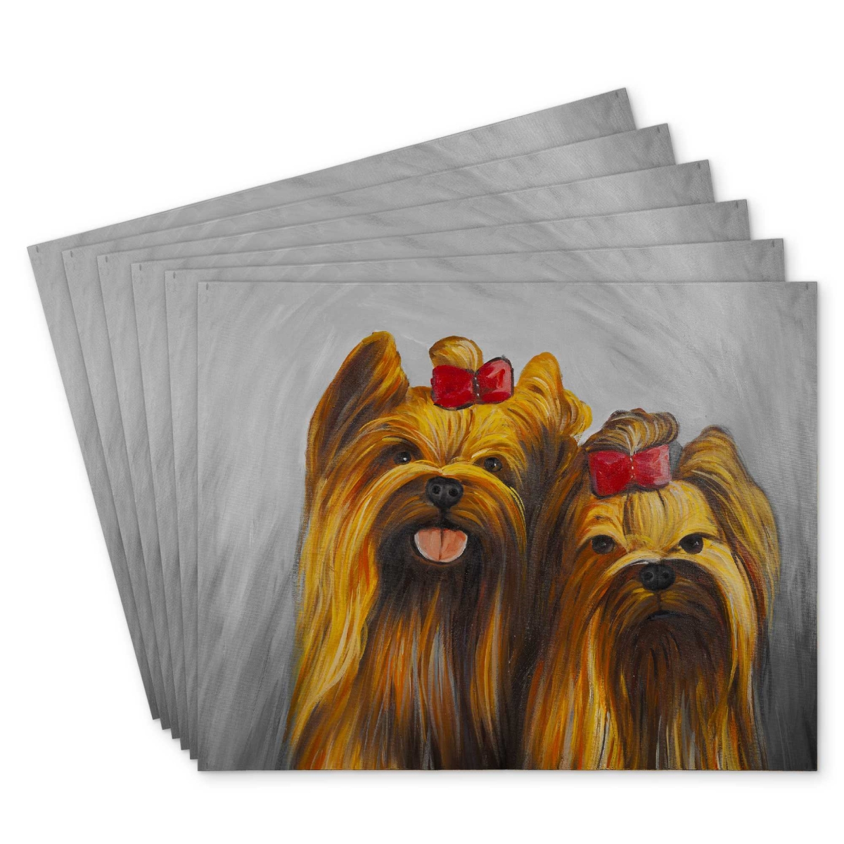 Picture of Begin Home Decor C6PP1418KE4S1O 14 x 18 in. Two Dogs with Bow Tie Polyester Placemat - Gray Home Decor - Set of 6