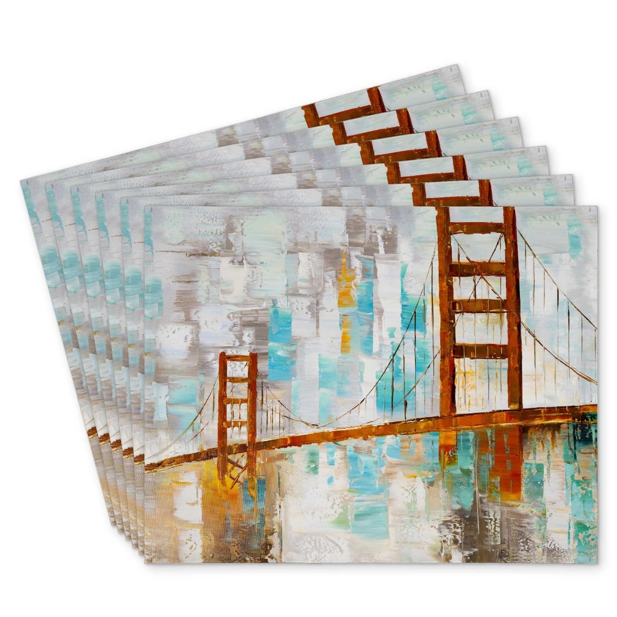 Picture of Begin Home Decor C6PP1418KQII7Z 14 x 18 in. Golden Gate Polyester Placemat with Turquoise Paint Spots - Set of 6