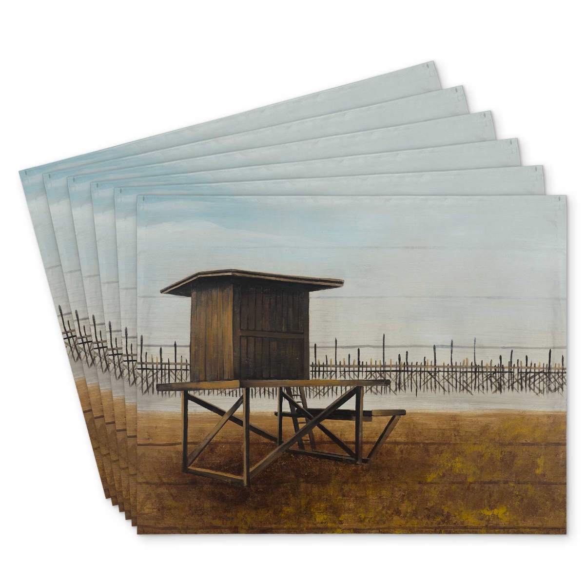 Picture of Begin Home Decor C6PP1418QC7RYB 14 x 18 in. Port Beach Lifeguard Tower Polyester Placemat - Decor - Set of 6