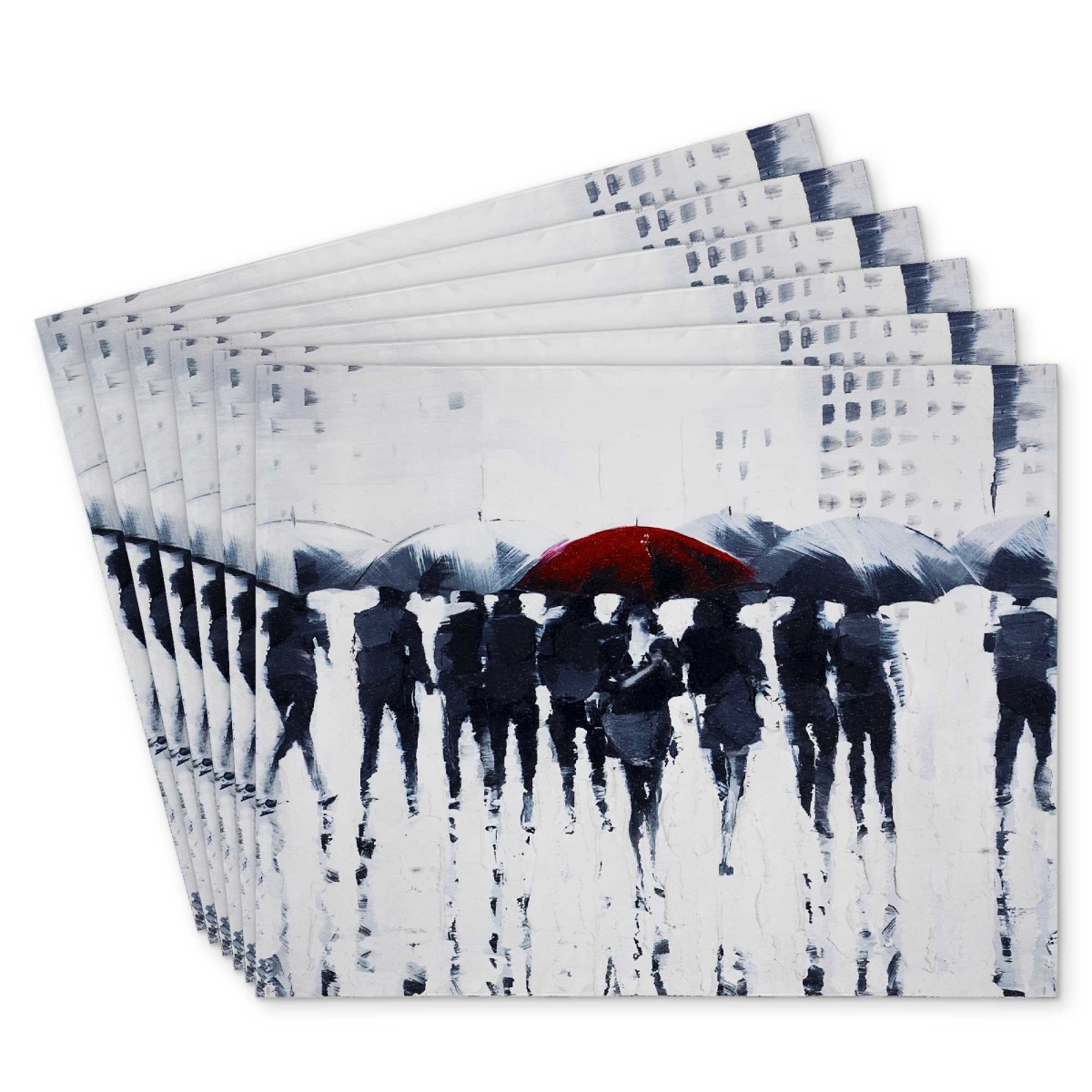 Picture of Begin Home Decor C6PP1418ULON1N 14 x 18 in. Silhouettes Walking in the Rain Polyester Placemat - Decor - Set of 6