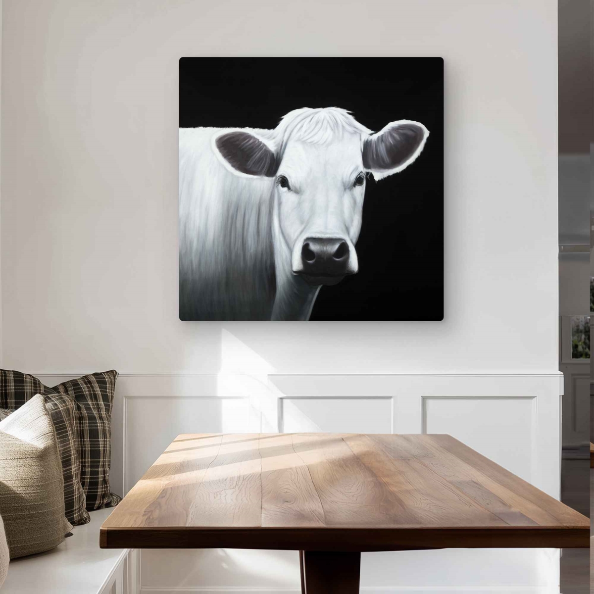 C1MP3232OX4MKQ 32 x 32 in. White Cow Metal Print Wall Art - Farm Animal Home Decor - Unique Art