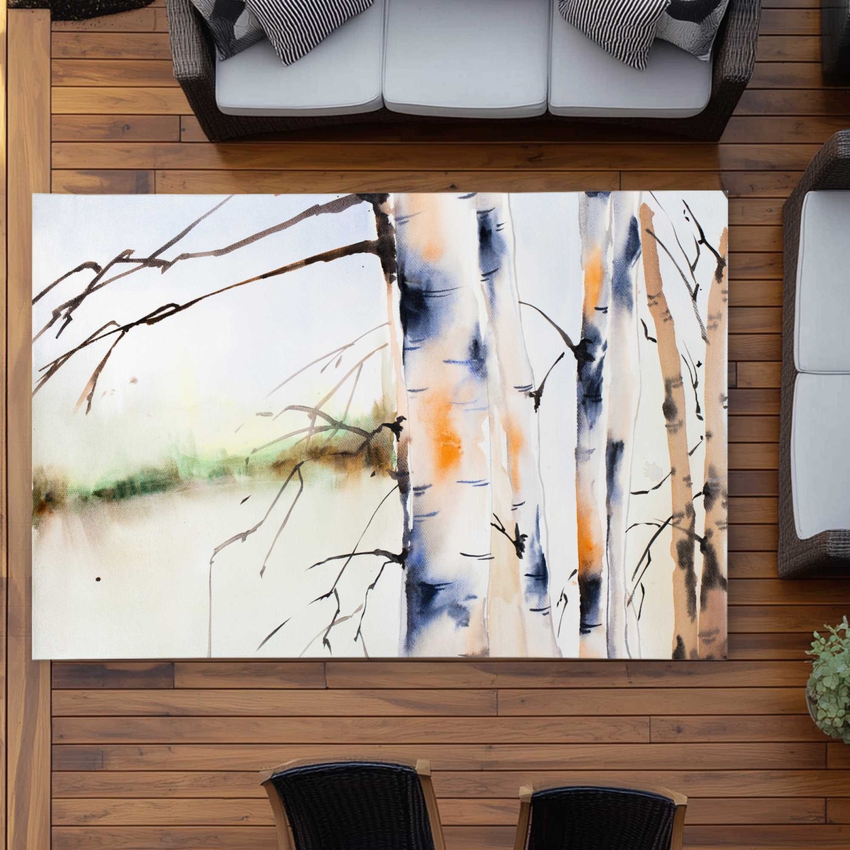 C1ROAR57O2MFKS 5 x 7 ft. Birchs Trunks Bedroom Trees Outdoor Rectangle Area Rug - Home Decor