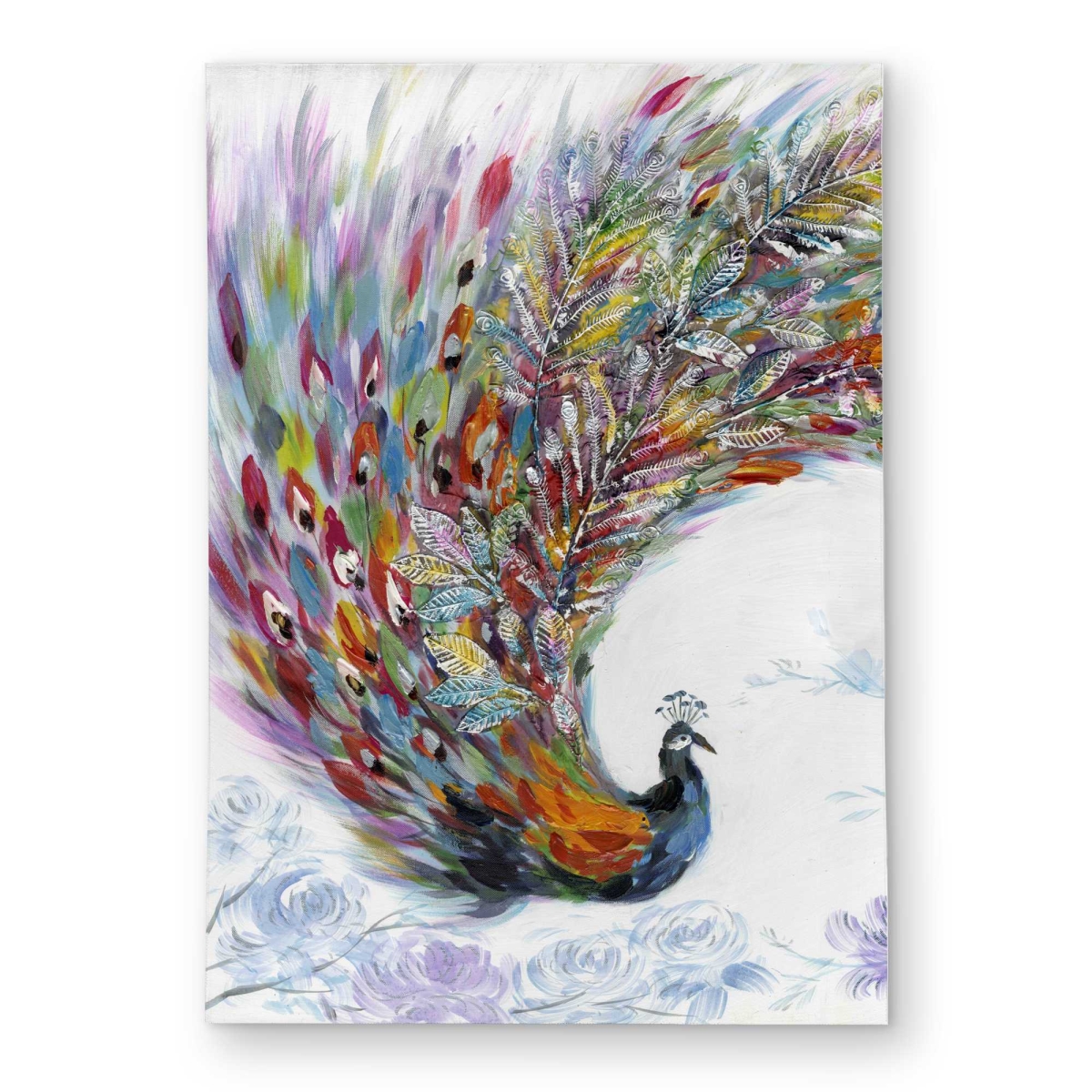 C1ROAR57P66R6T 5 x 7 ft. Colorful Peacock with Flowers - Contemporary Outdoor Rectangle Area Rug