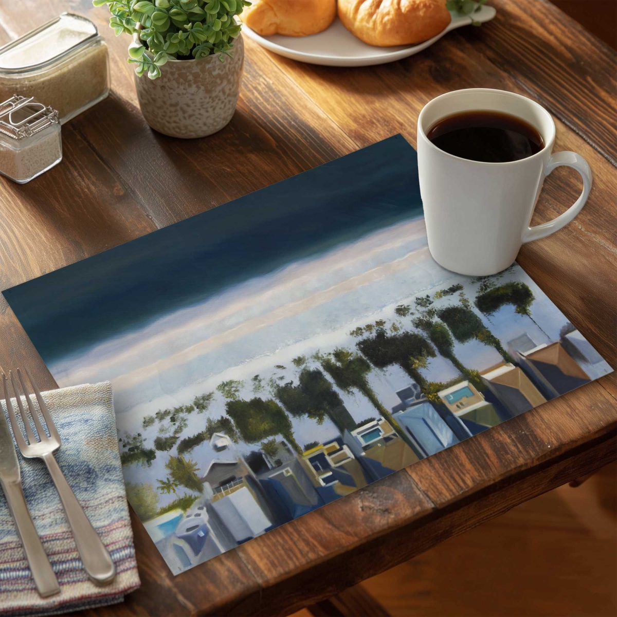 Picture of Begin Home Decor C4PP14184YEL1S 14 x 18 in. Birds Eye View of Beach Polyester Placemat - Home Decor - Set of 4