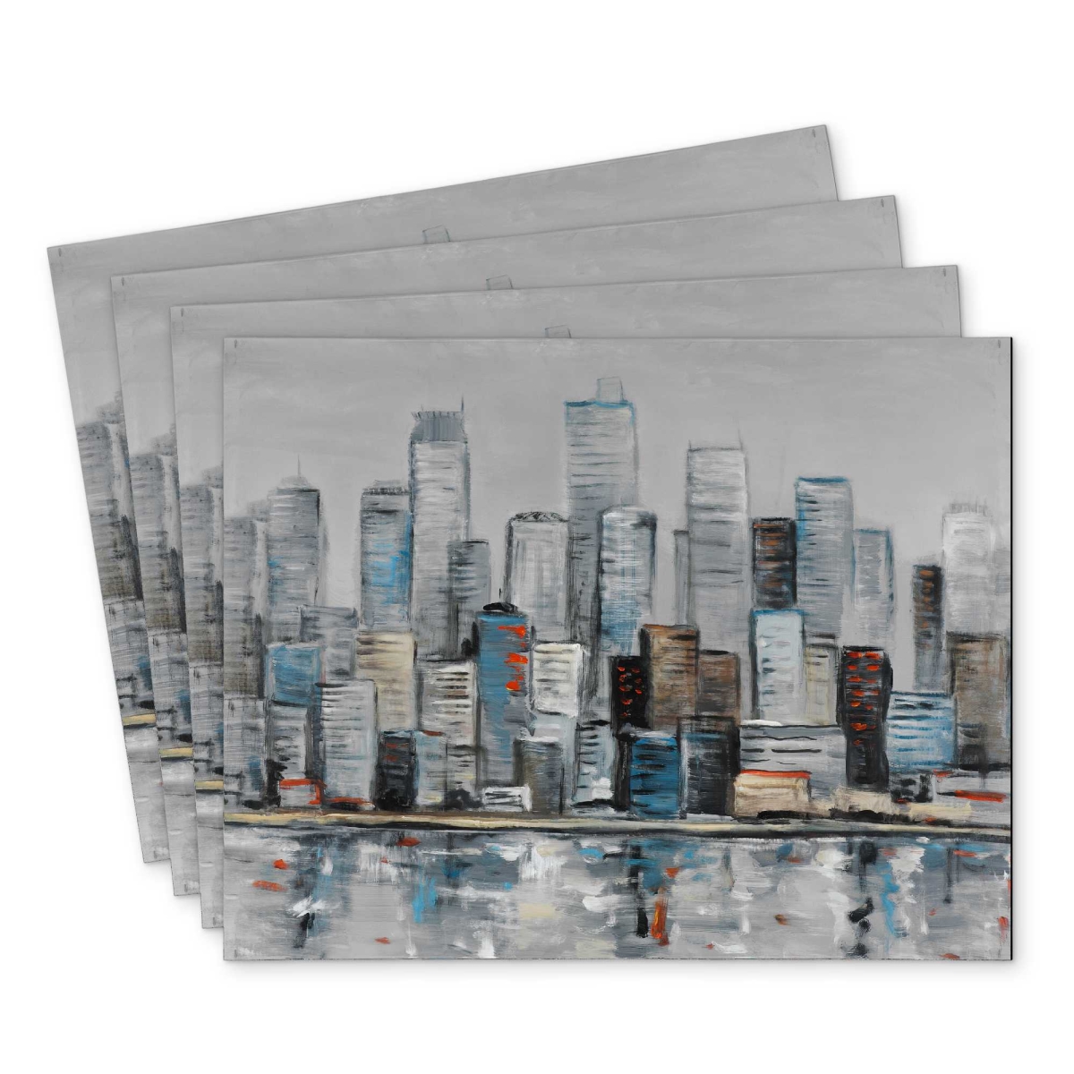 Picture of Begin Home Decor C4PP14185WATL8 14 x 18 in. Abstract Urban Skyline Polyester Placemat - Home Decor - Set of 4