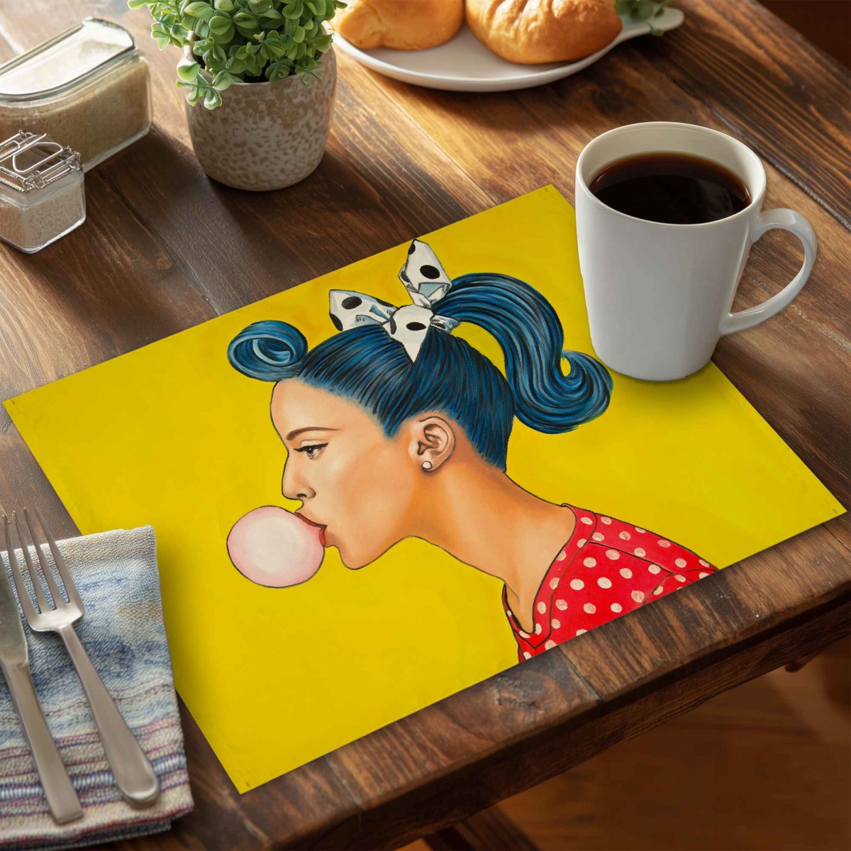 Picture of Begin Home Decor C4PP141861KEFJ 14 x 18 in. Retro Woman Ponytail Polyester Placemat - Home Decor Accent - Set of 4