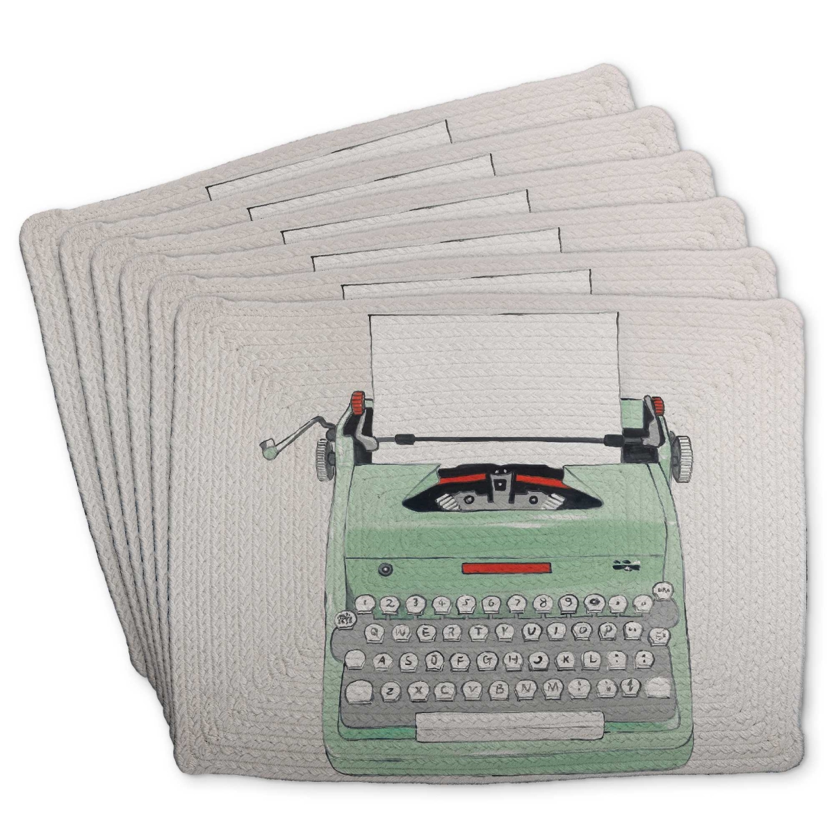 Picture of Begin Home Decor C6BP1418BXE90B 14 x 18 in. Mint Typewriter Braided Polyester Placemat for Home Decor - Set of 6