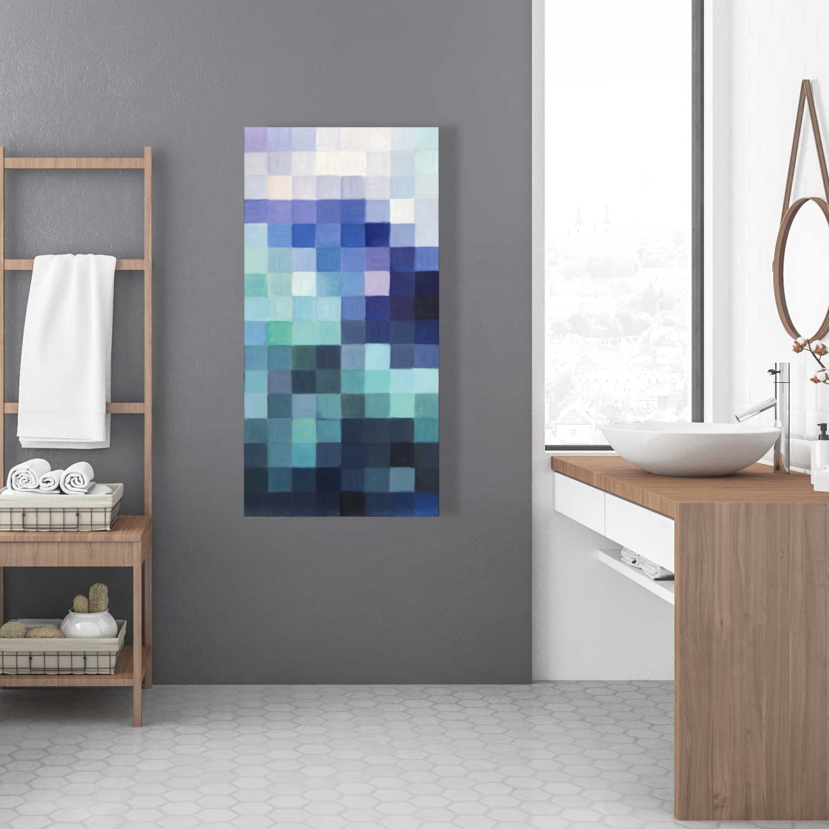C1RC2448ATVRG4 24 x 48 in. Pixelized Landscape - Bathroom Mountains Canvas - Home Decor