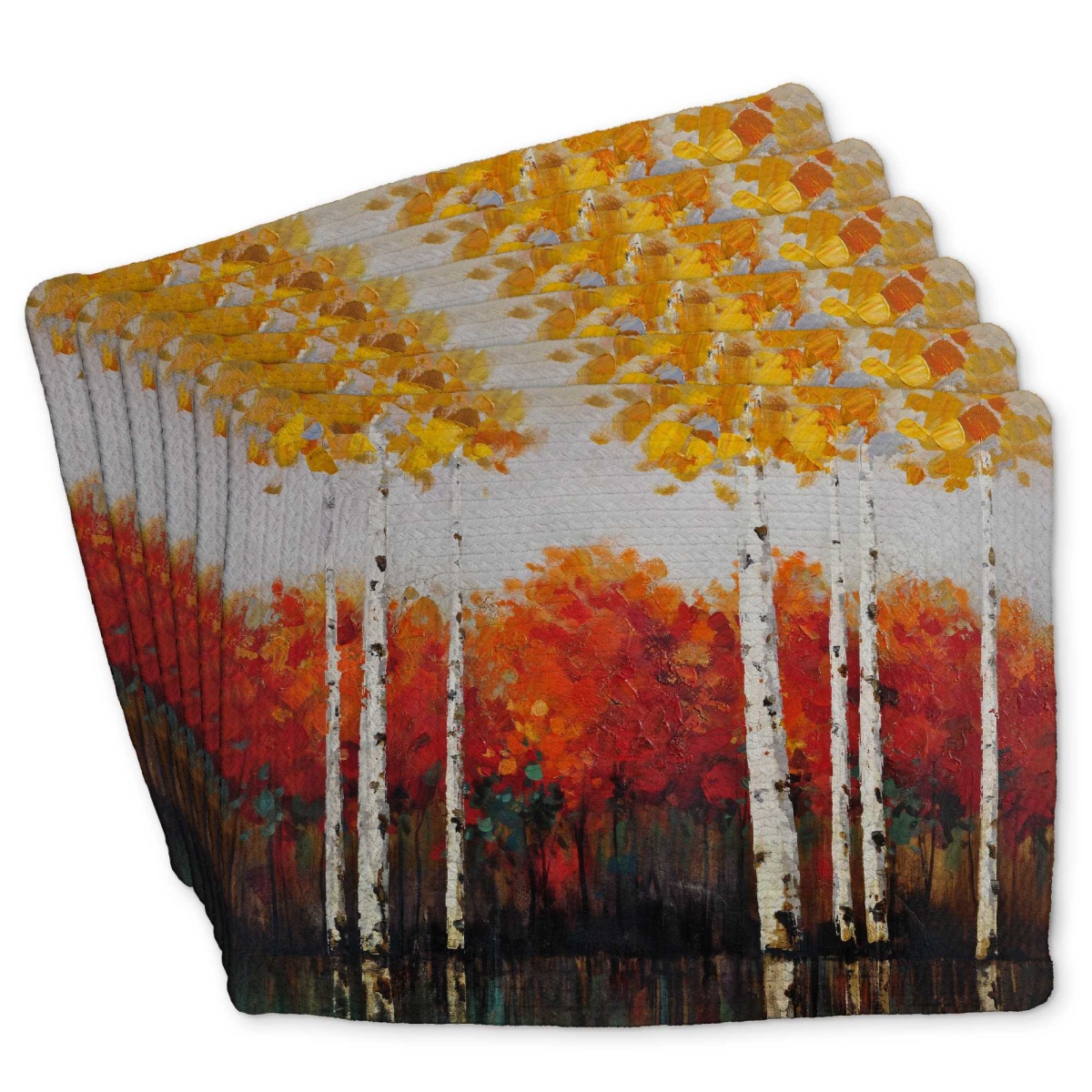 Picture of Begin Home Decor C6BP1418DCM6N5 14 x 18 in. Birches by Fall Braided Polyester Placemat for Home Decor - Set of 6