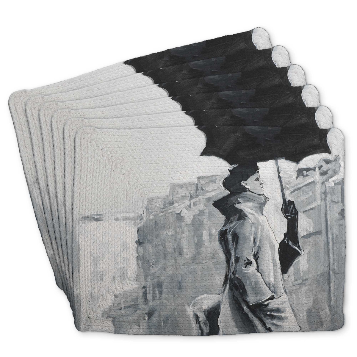 Picture of Begin Home Decor C6BP1418EC8YII 14 x 18 in. Woman in the Rain Braided Polyester Placemat for Home Decor - Set of 6