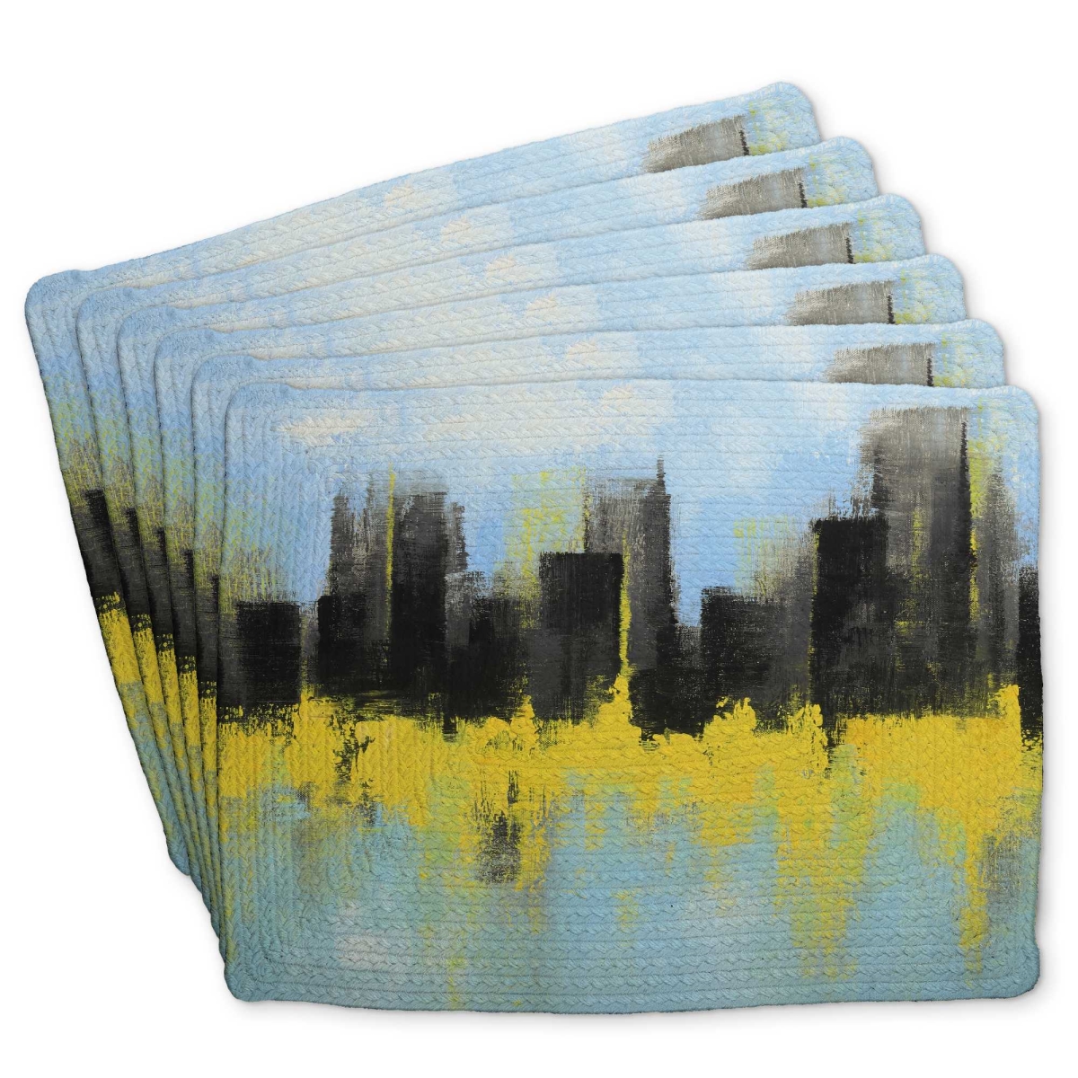Picture of Begin Home Decor C6BP1418FB9JPX 14 x 18 in. City by Sponge Technique - Braided Polyester Placemat - Set of 6