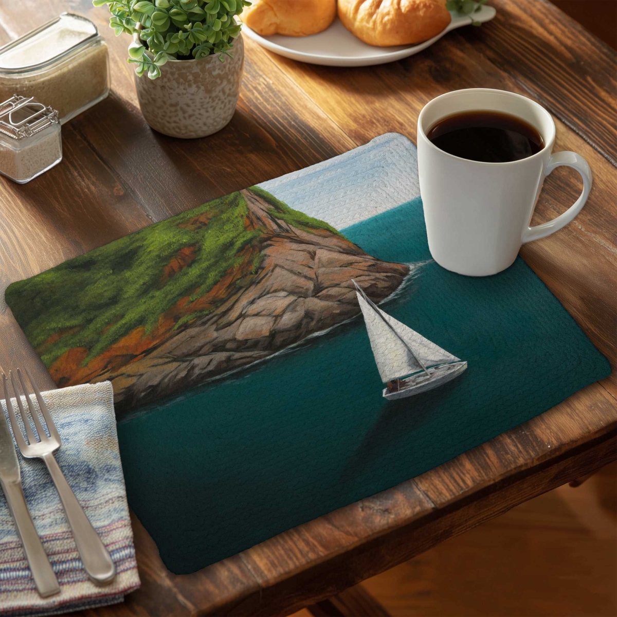 Picture of Begin Home Decor C6BP1418GN9CLL 14 x 18 in. At Seda in Porto Venere - Braided Polyester Placemat - Decor - Set of 6