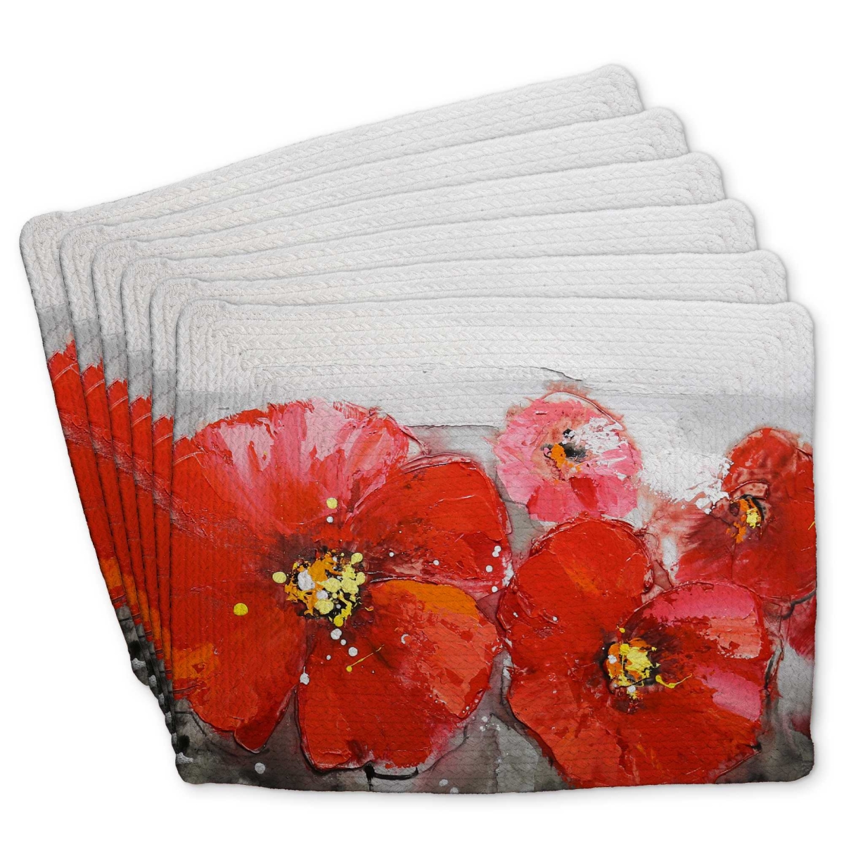 Picture of Begin Home Decor C6BP1418LG0VIC 14 x 18 in. Gray Field with Red Flowers Braided Polyester Placemat - Set of 6