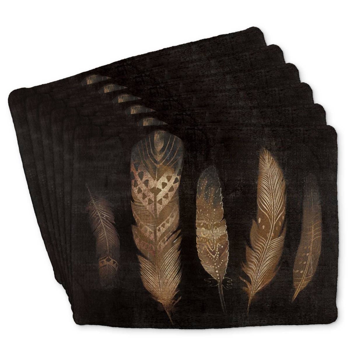 Picture of Begin Home Decor C6BP1418LRAQ3M 14 x 18 in. Brown Feathers Braided Polyester Placemat - Decor Essentials - Set of 6