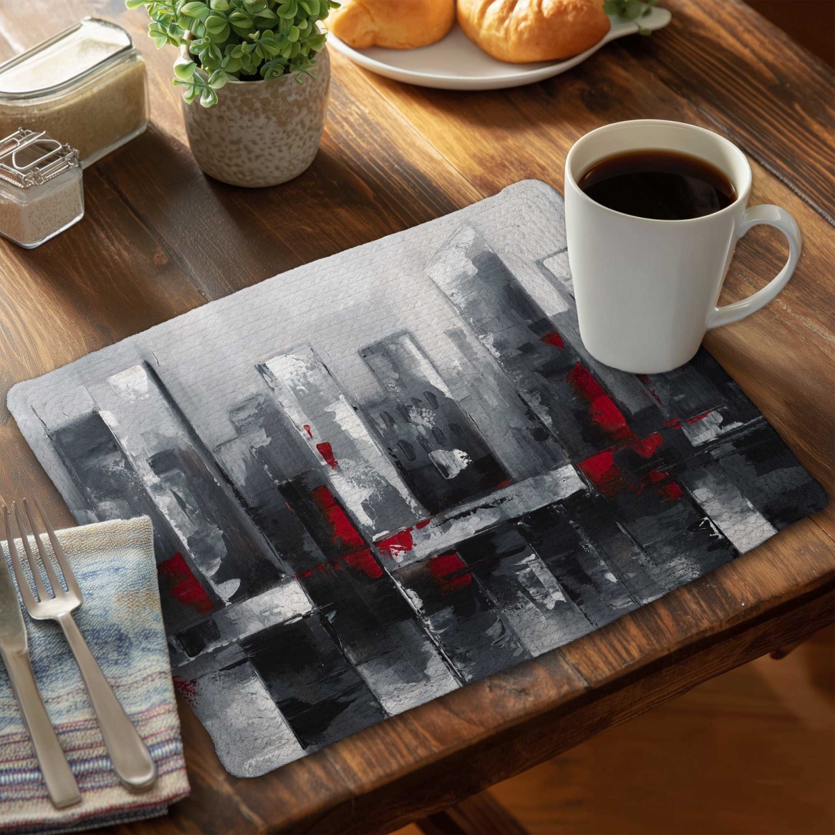 Picture of Begin Home Decor C6BP1418M8AMP4 14 x 18 in. Abstract Cityscape Braided Polyester Placemat - Home Decor - Set of 6