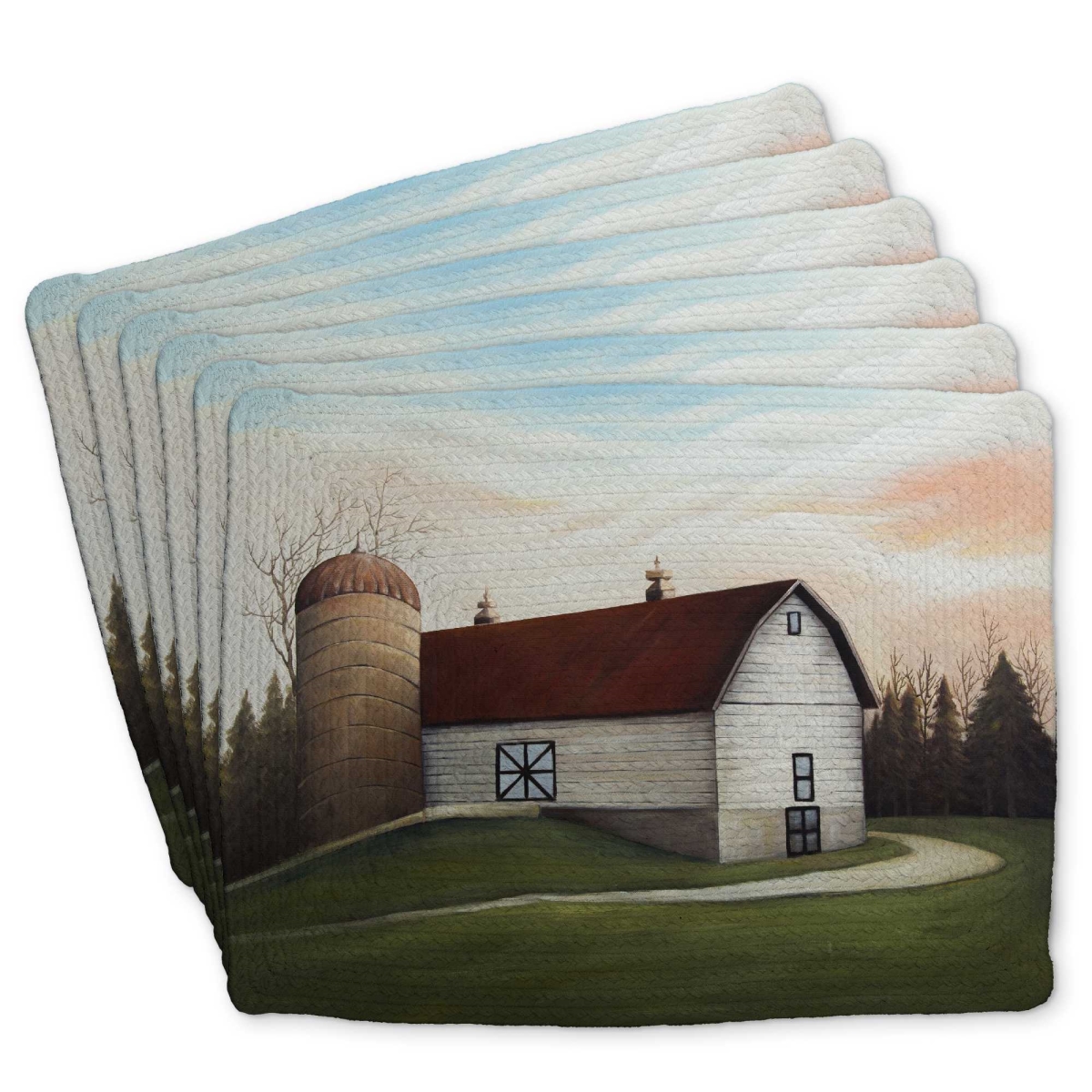 Picture of Begin Home Decor C6BP1418NYGVJW 14 x 18 in. White Barn Braided Polyester Placemats for Home Decor - Set of 6