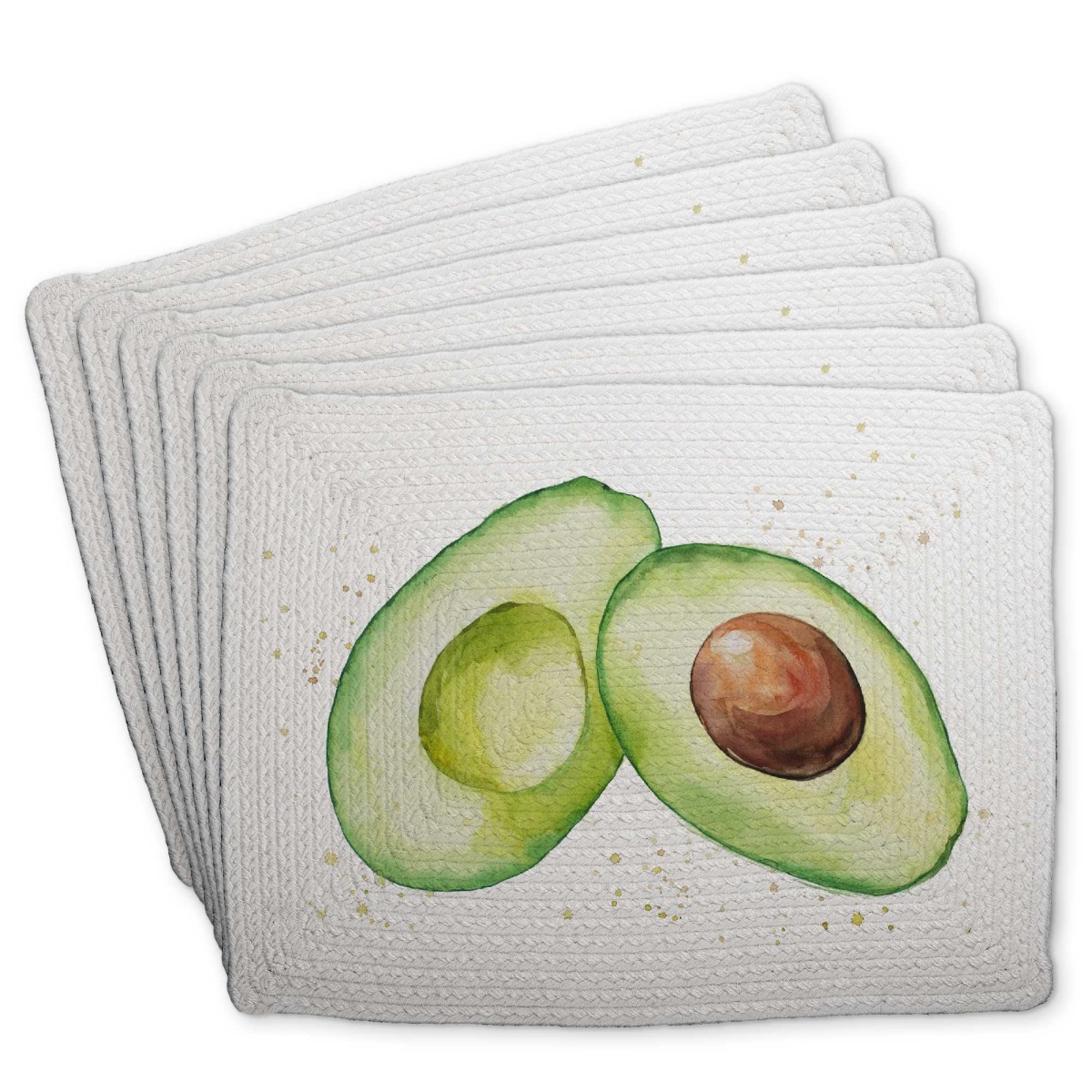 Picture of Begin Home Decor C6BP1418OWC2D3 14 x 18 in. Watercolor Open Avocado Braided Polyester Placemat - Decor - Set of 6