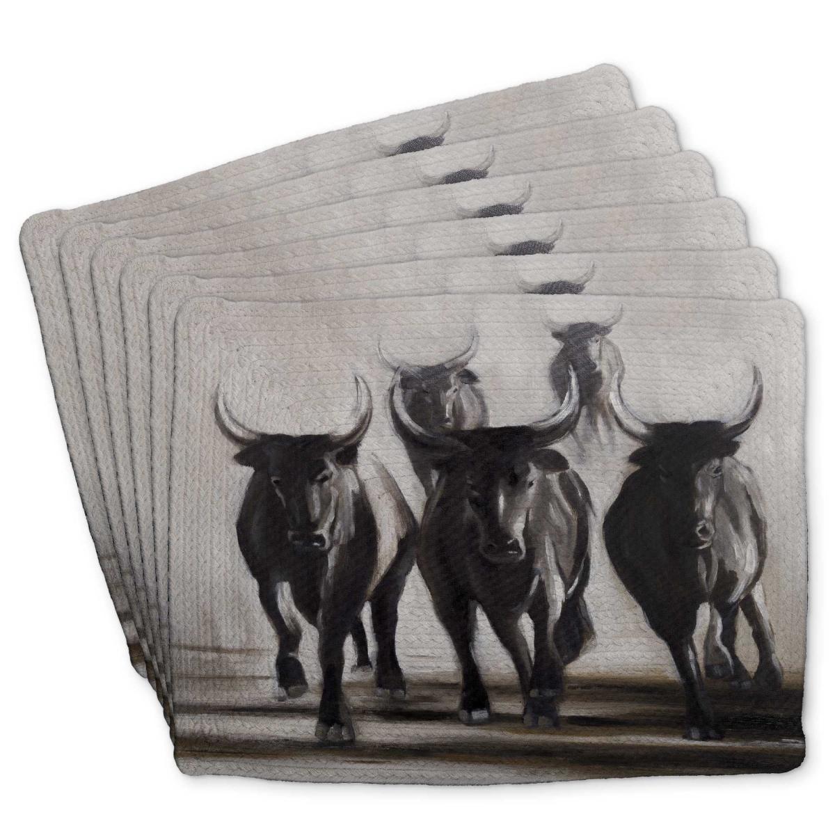 Picture of Begin Home Decor C6BP1418P5LYMJ 14 x 18 in. Running Fierce Bulls - Braided Polyester Placemat - Set of 6