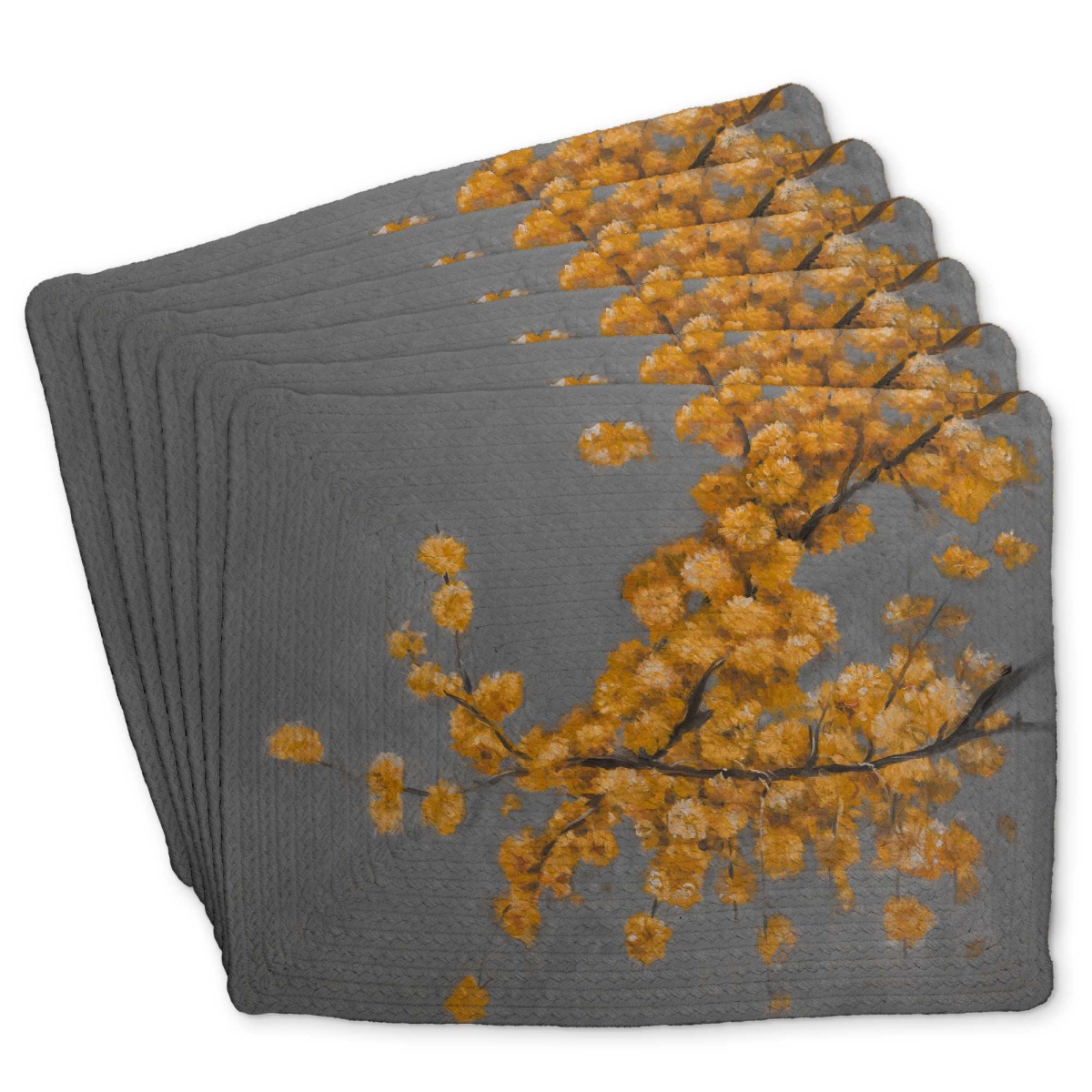 Picture of Begin Home Decor C6BP1418PAGSCG 14 x 18 in. Golden Wattle Plant - Braided Polyester Placemat for Decor - Set of 6