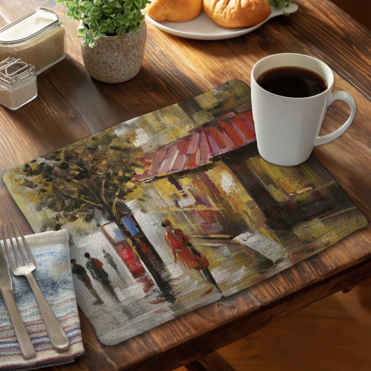 Picture of Begin Home Decor C6BP1418RC5C99 14 x 18 in. Abstract Street with Passers - Braided Polyester Placemat - Set of 6