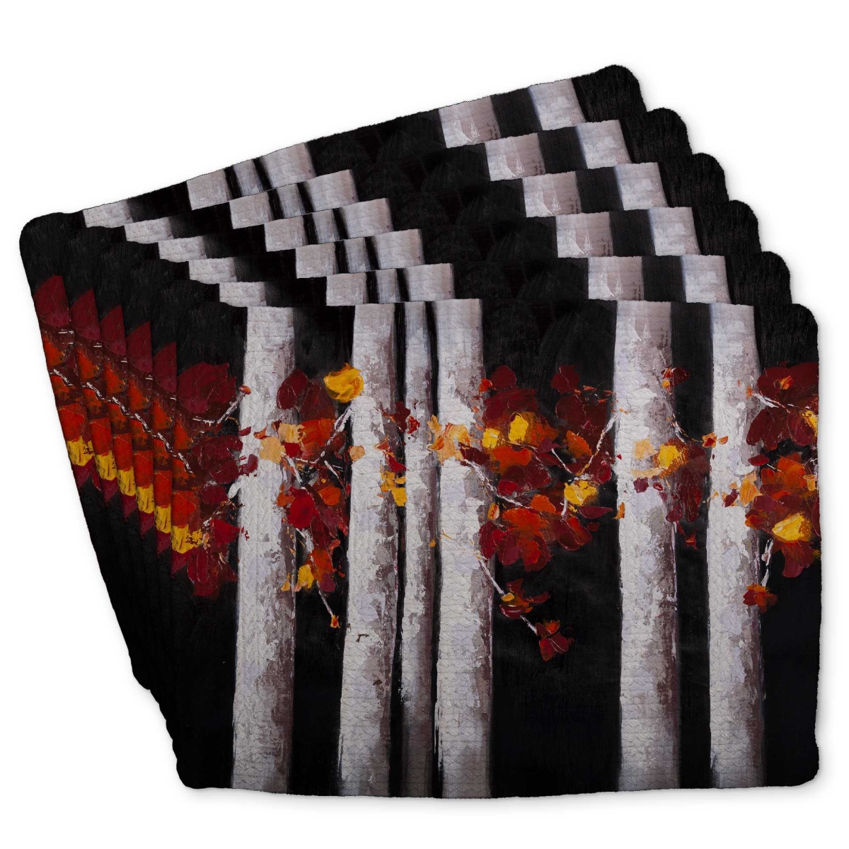 Picture of Begin Home Decor C6BP1418VAW3KY 14 x 18 in. White Trees with Orange Leaves Braided Placemat - Home Decor - Set of 6