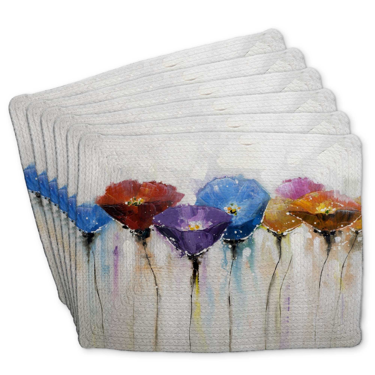 Picture of Begin Home Decor C6BP1418WR7PIG 14 x 18 in. Colorful Flowers Braided Polyester Placemat for Home Decor - Set of 6