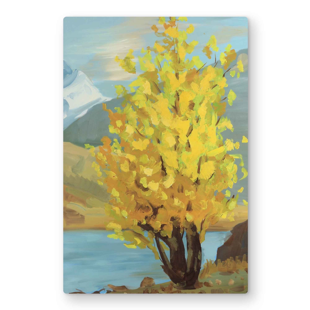 C1MP2436PIT0RX 24 x 36 in. Yellow Tree & Reflection Wall Art - Scenic Blue Metal Print Decor