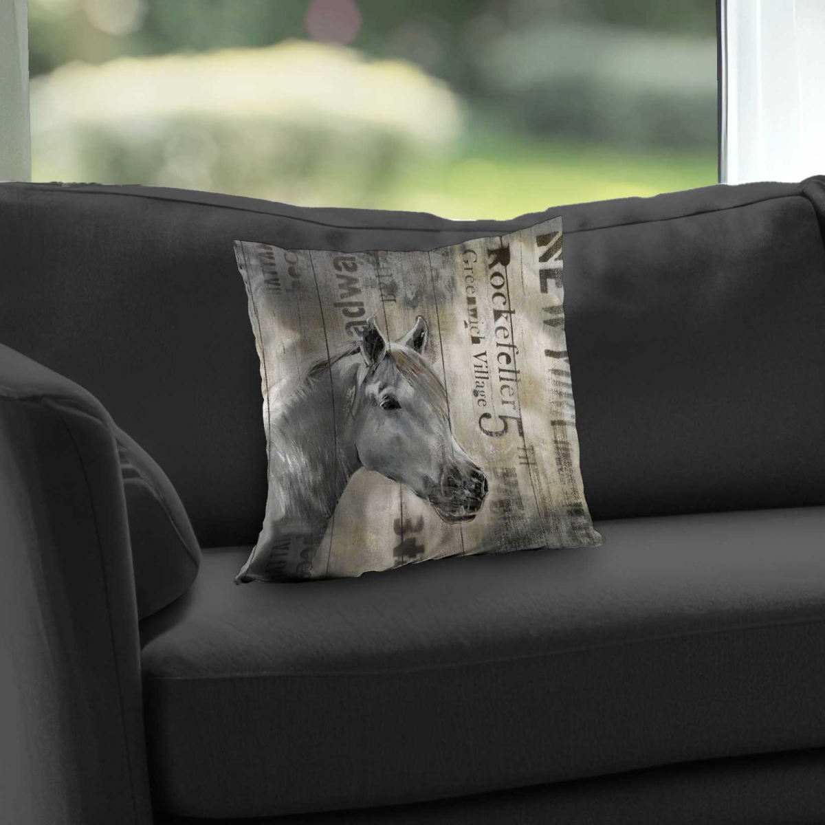 C1PC1414CC5OAW 14 x 14 in. Rustic White Horse - Beige Poly Twill Throw for Home Decor