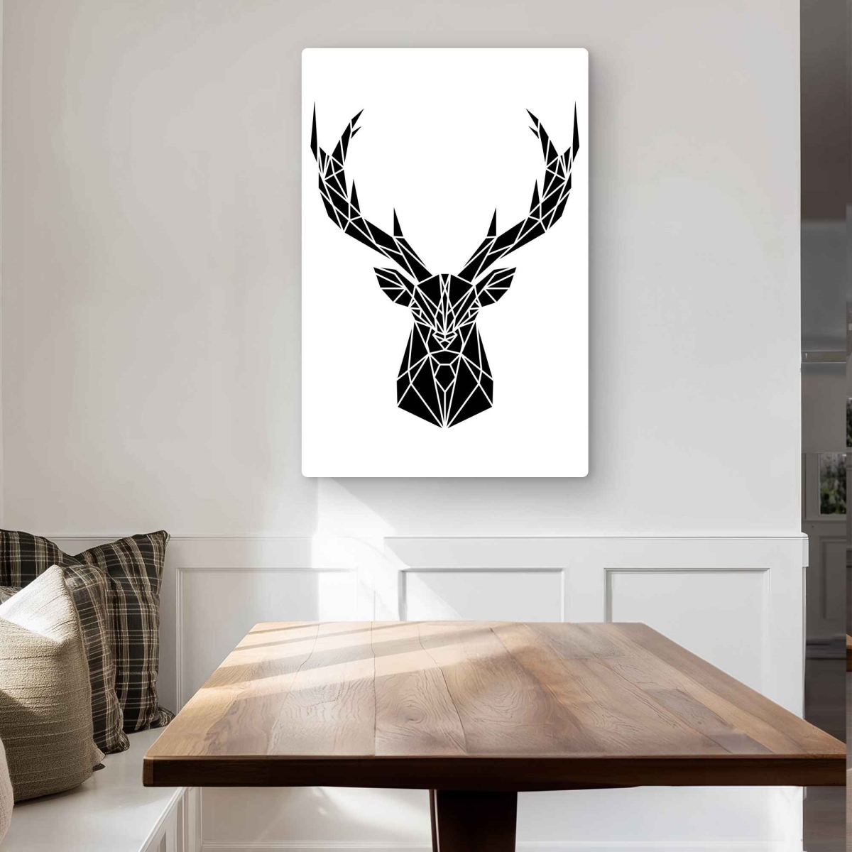 C1MP24363CHQV5 24 x 36 in. Geometric Deer Head Wall Art - Black & White Office Metal Print Decor