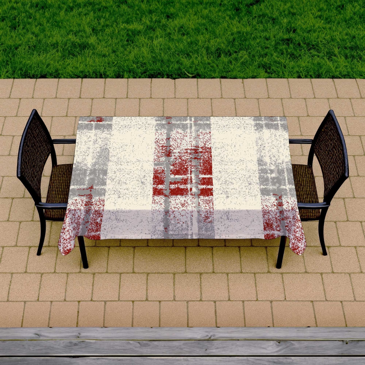 Picture of Begin Home Decor C1TCLRGEY6EVHN 58 x 102 in. Grunge Red Pattern Tablecloth - White Indoor & Outdoor Decor