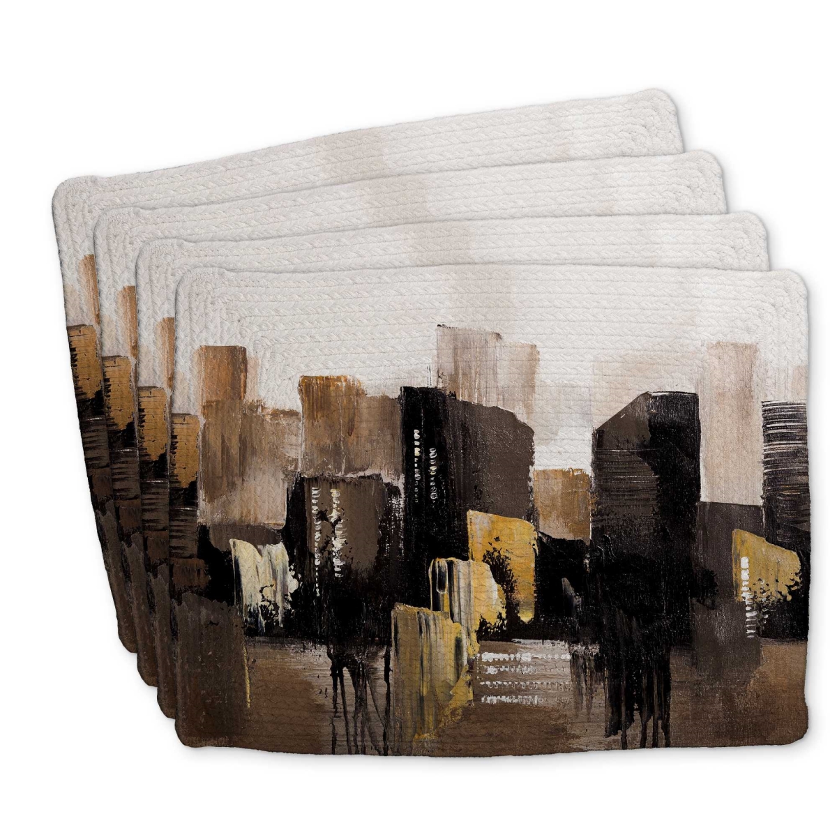Picture of Begin Home Decor C4BP14181PDC8N 14 x 18 in. Earthy Tones Abstract Cityscape Braided Polyester Placemat - Set of 4