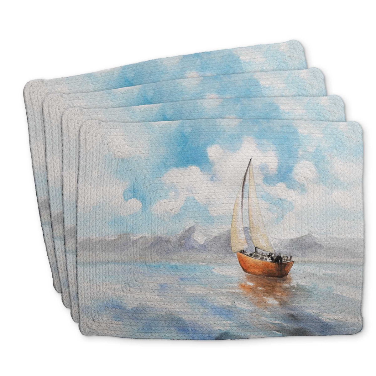 Picture of Begin Home Decor C4BP14182N5DC0 14 x 18 in. Sailboat Landscape Braided Polyester Placemat - Home Decor - Set of 4