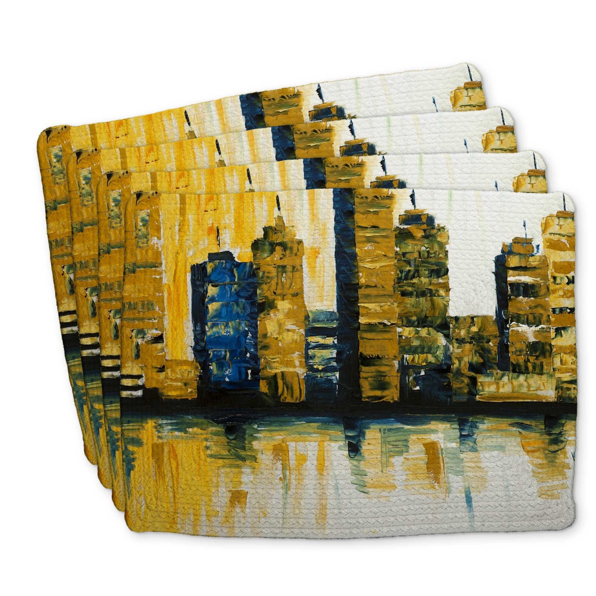 Picture of Begin Home Decor C4BP141839VZ6W 14 x 18 in. Yellow Abstract Skyscrapers Braided Polyester Placemat - Set of 4