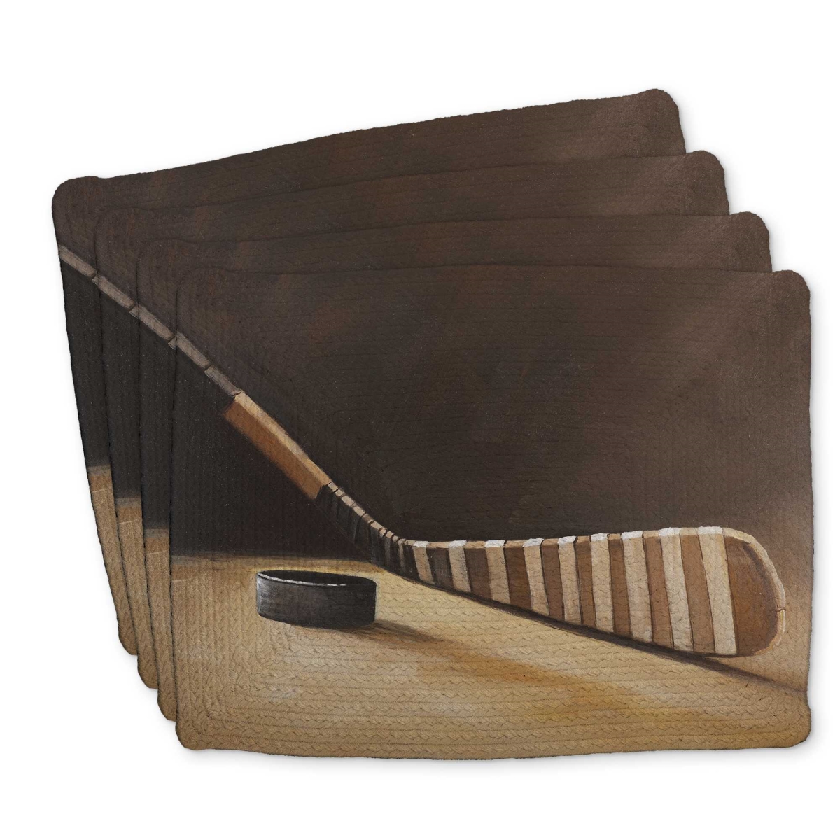 Picture of Begin Home Decor C4BP1418VXMW7N 14 x 18 in. Stick & Hockey Puck Braided Polyester Placemat - Decor - Set of 4