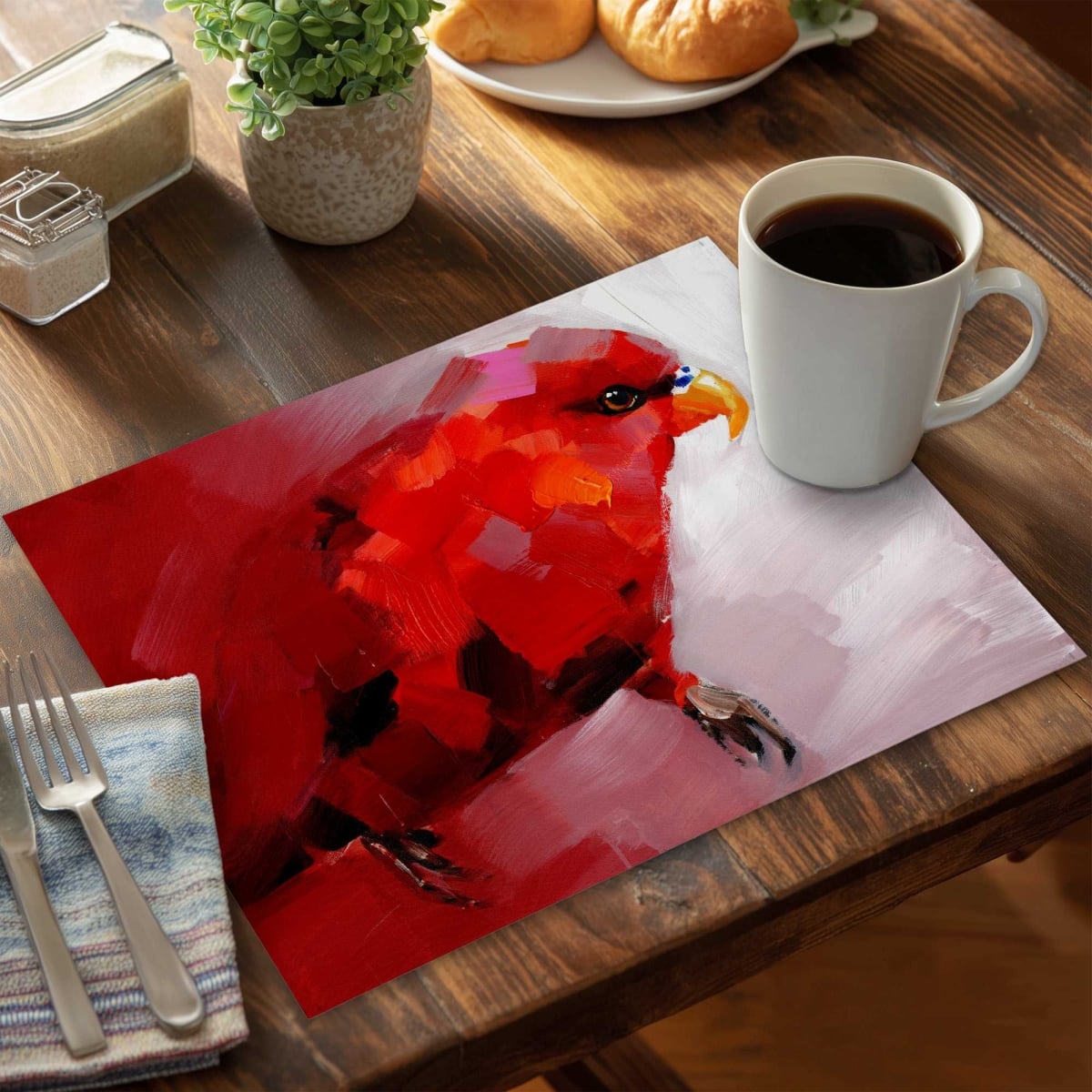 Picture of Begin Home Decor C4PP141830T310 14 x 18 in. Abstract Red Parrot Polyester Placemat - Home Decor Accent - Set of 4