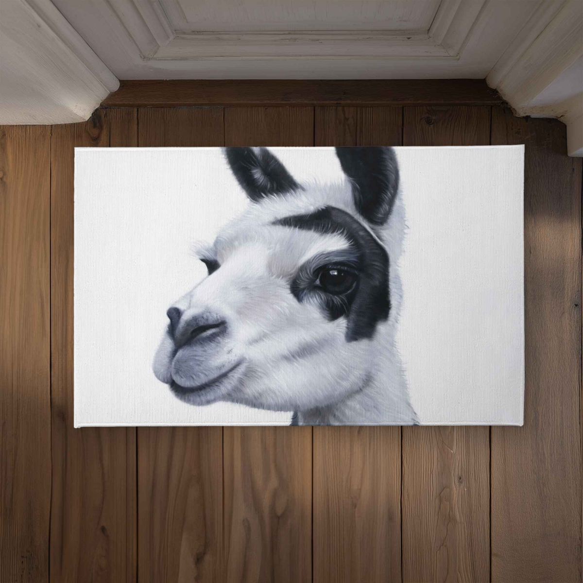 CODM2134KZUNV1 21 x 34 in. Black & White Lama Door Mat - Rustic Indoor & Outdoor Decor
