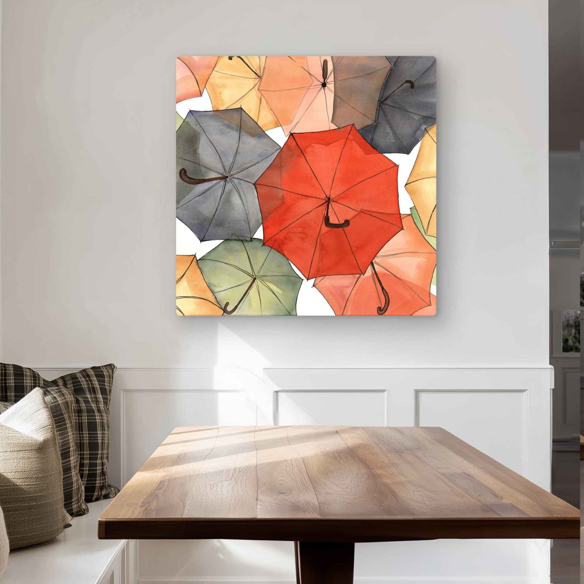 C1MP3232Q5OQP4 32 x 32 in. The Umbrellas of Petit Champlain - Orange Metal Print Wall Art